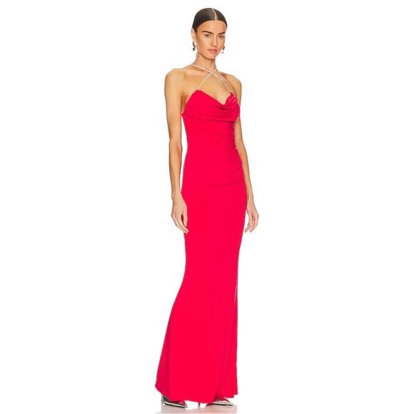 Katie May Lolita Cowl Neck Crystal Embellished Cherry Red Maxi Gown Size XL - Picture 3 of 13